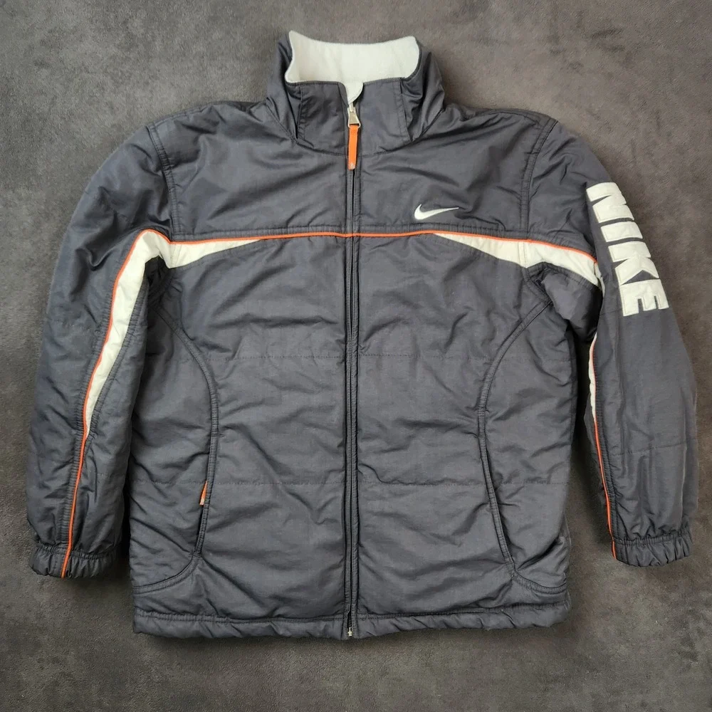 Nike Reversible Jacket Kids Large (14-16)‎ Gray White Orange Fleece Coat